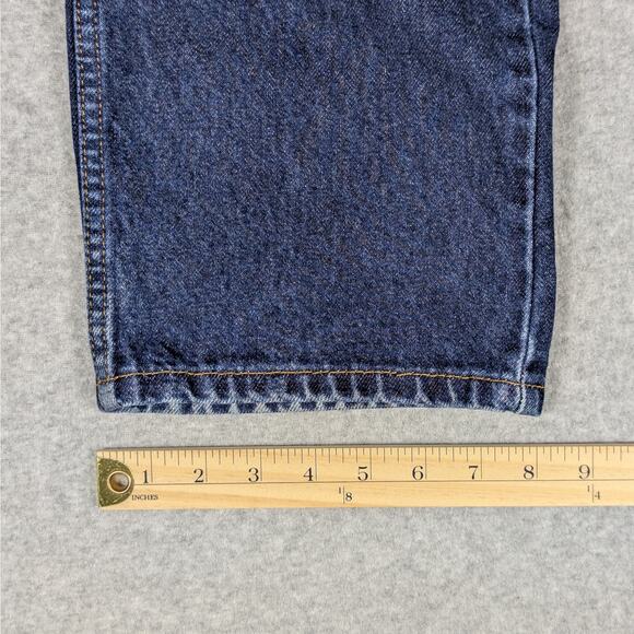 Levi’s 505 Jeans Mens 36 Regular Fit Dark Wash Distressed Utility Rigid Denim - Picture 12 of 12